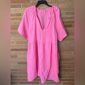 Old Navy Split-Neck Crinkle Gauze Mini Swing Dress Valentine Pink XL